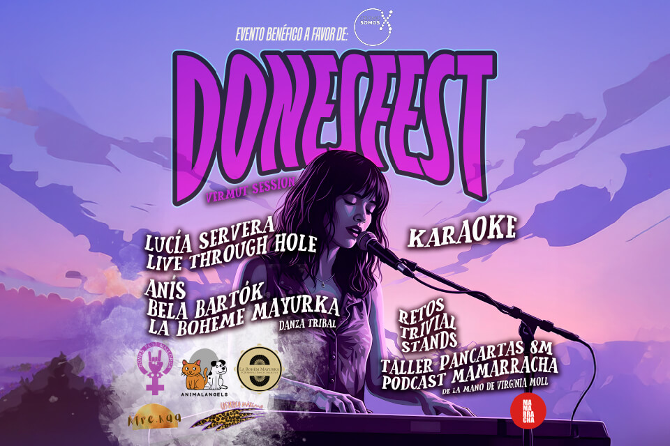Poster for Dones Fest with a woman singing at a microphone.