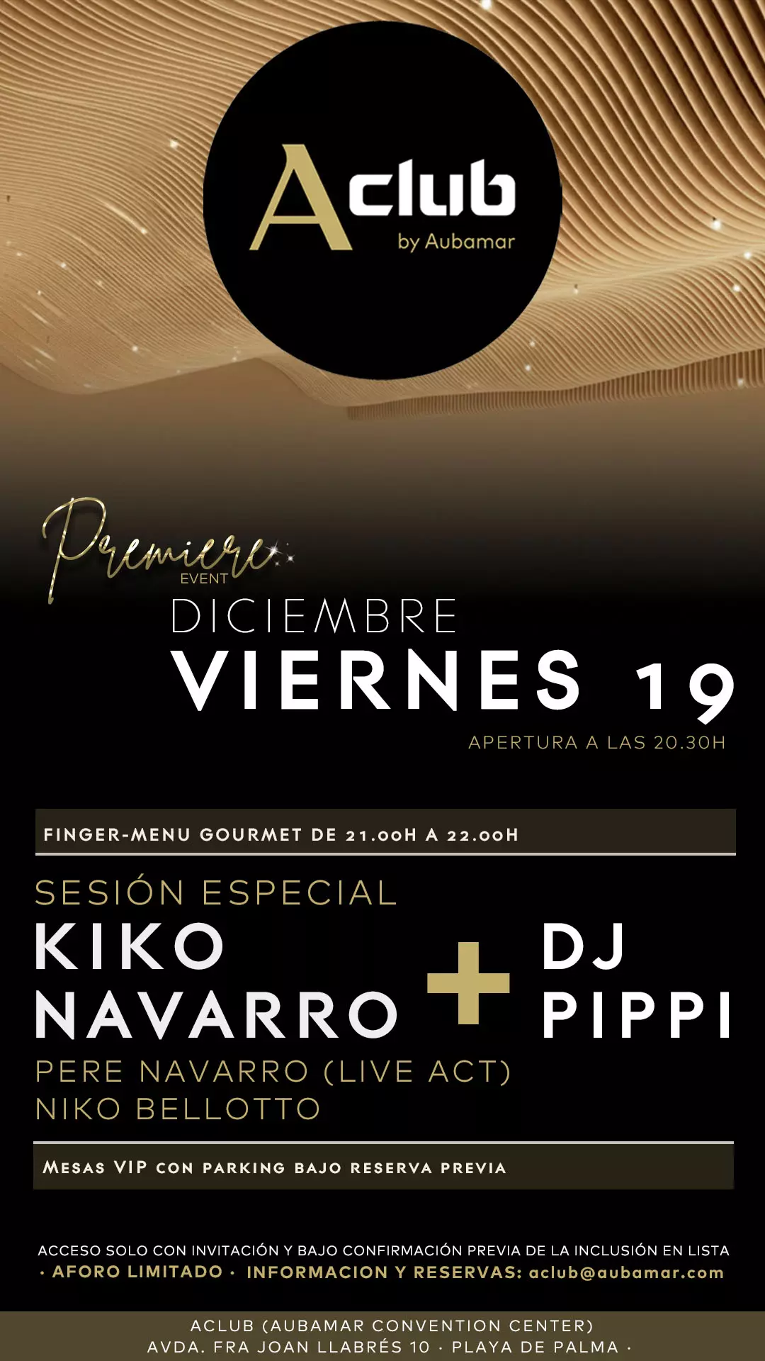 Poster announcing the opening of Aclub by Aubamar with event details and DJs.