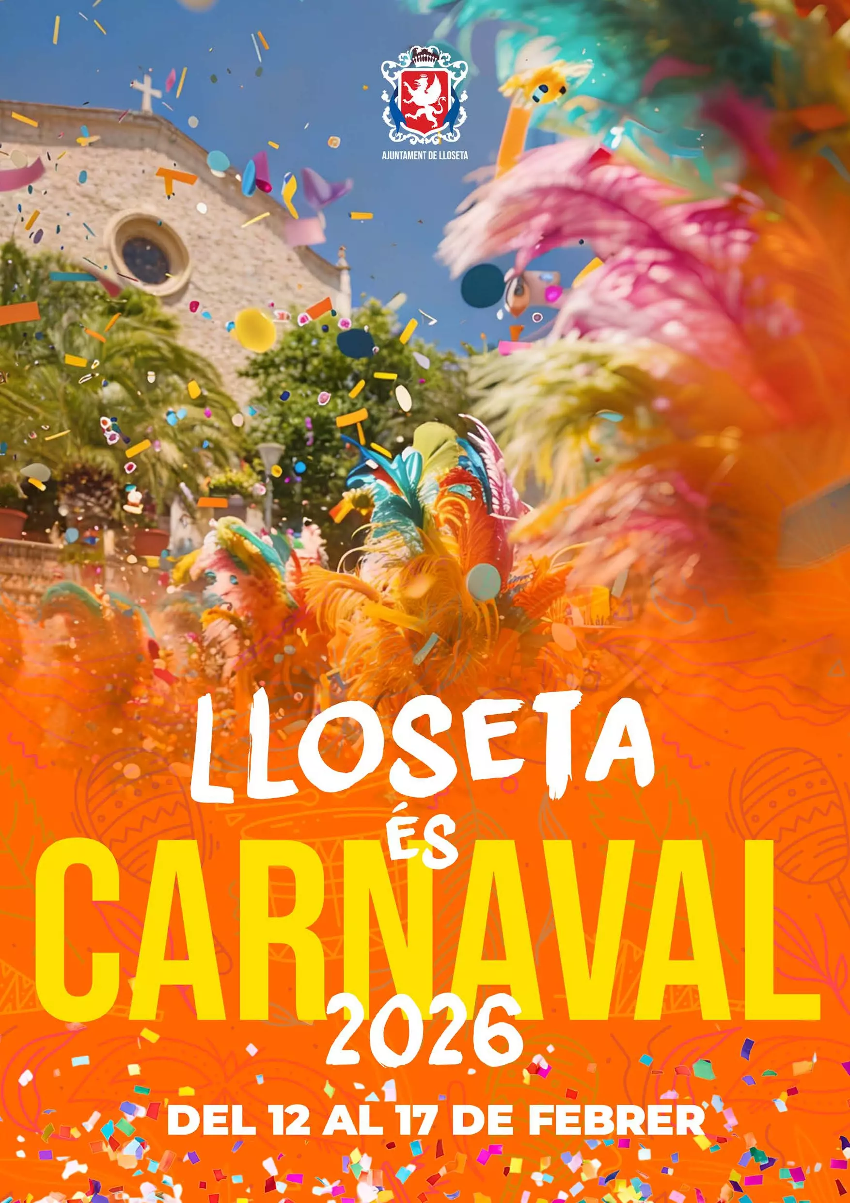 Colourful carnival parade in Lloseta with confetti and costumes