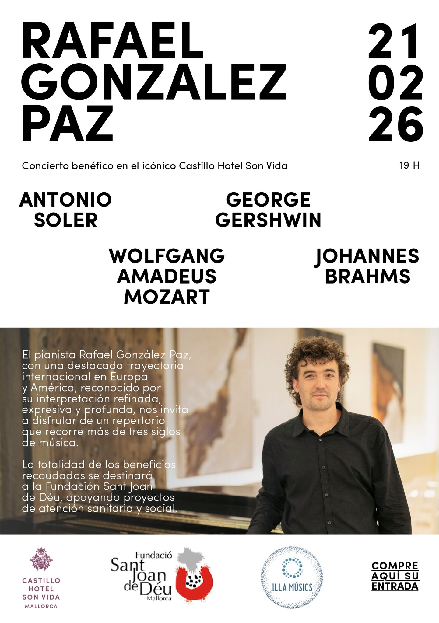 Rafael González Paz standing beside a grand piano.