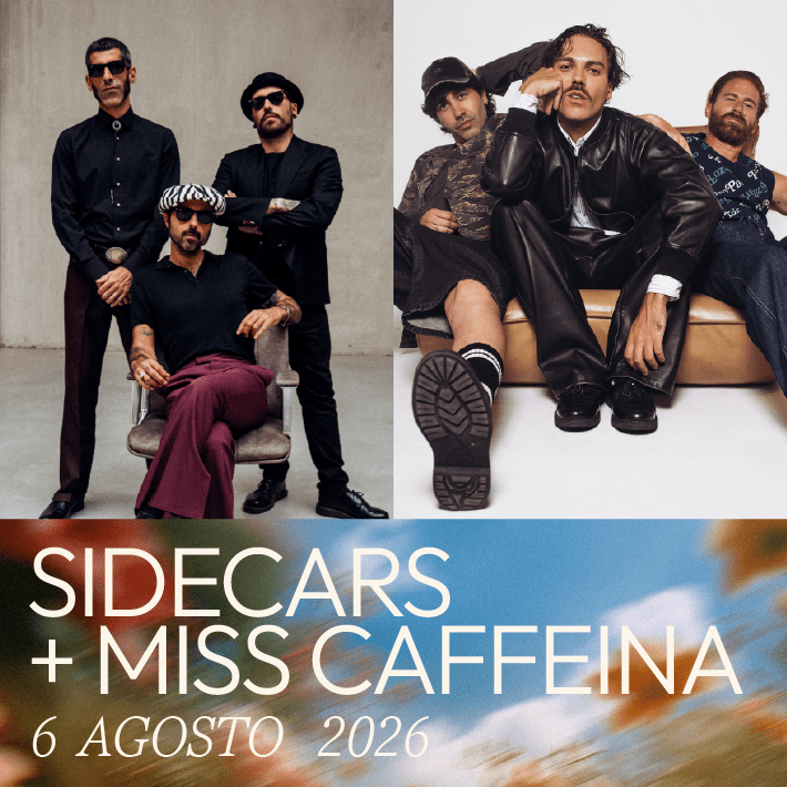 Promotional poster for Sidecars and Miss Caffeina at Es Jardí on 6 August 2026.