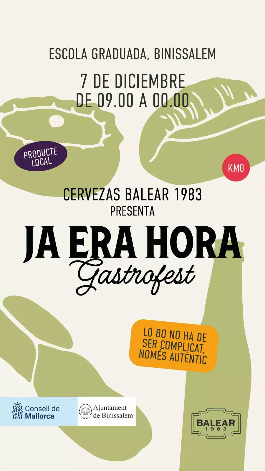 Promotional poster for the “Ja Era Hora” Gastrofest in Binissalem, showing event details, illustrations of food items, and logos of organisers.