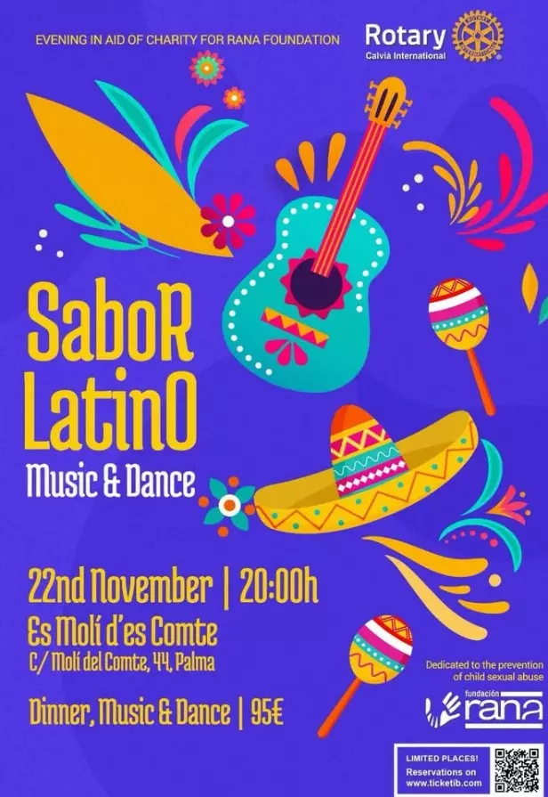 Alt text: Poster for Sabor Latino charity night by Rotary Club Calvià International