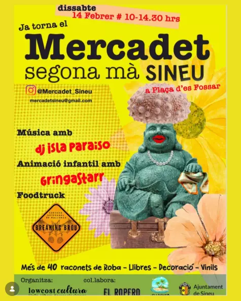 Poster for the second-hand market in Sineu with event details.