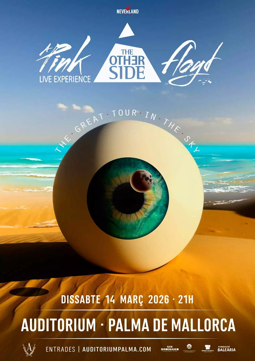 Poster for “The Other Side” Pink Floyd tribute show at the Auditorium Palma on March 14, 2026.