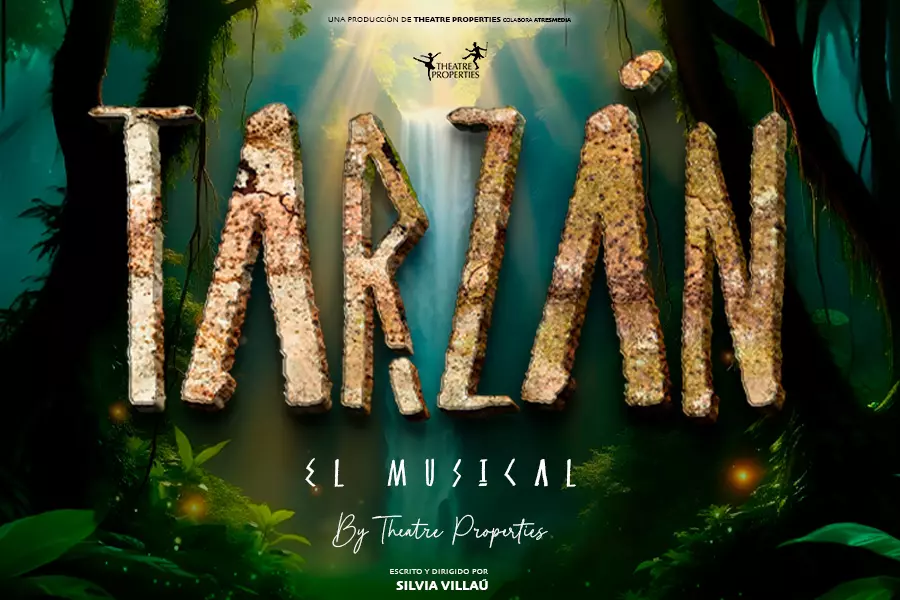 Poster for Tarzan The Musical with jungle background and large textured title lettering