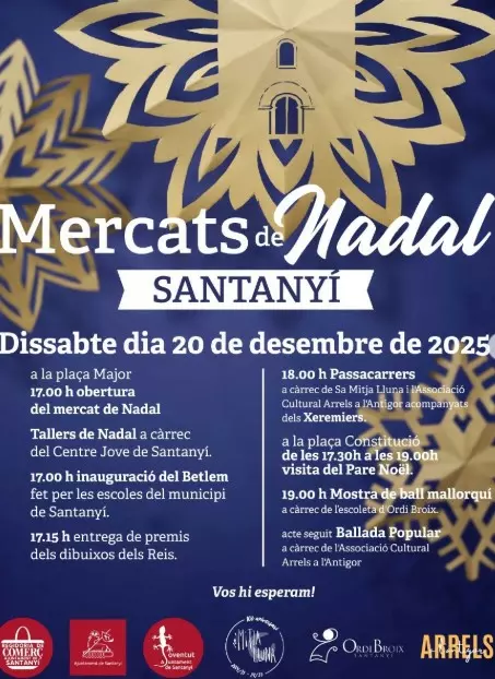 Poster advertising the Santanyí Christmas Market with programme details.
