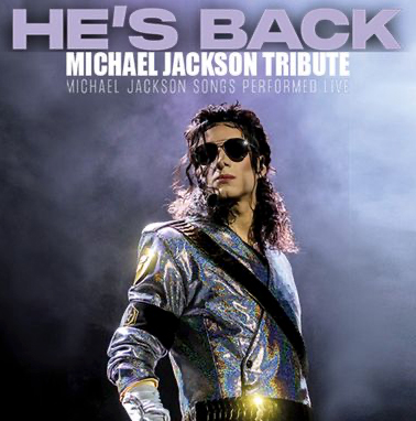 Michael Jackson tribute performer on stage wearing a silver jacket and sunglasses, with purple concert lighting behind him.