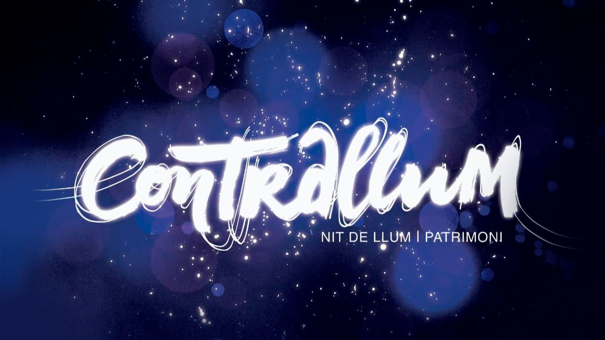 Contrallum event logo with glowing white lettering on a dark blue, starry background, reading “Contrallum – Nit de Llum i Patrimoni”. 